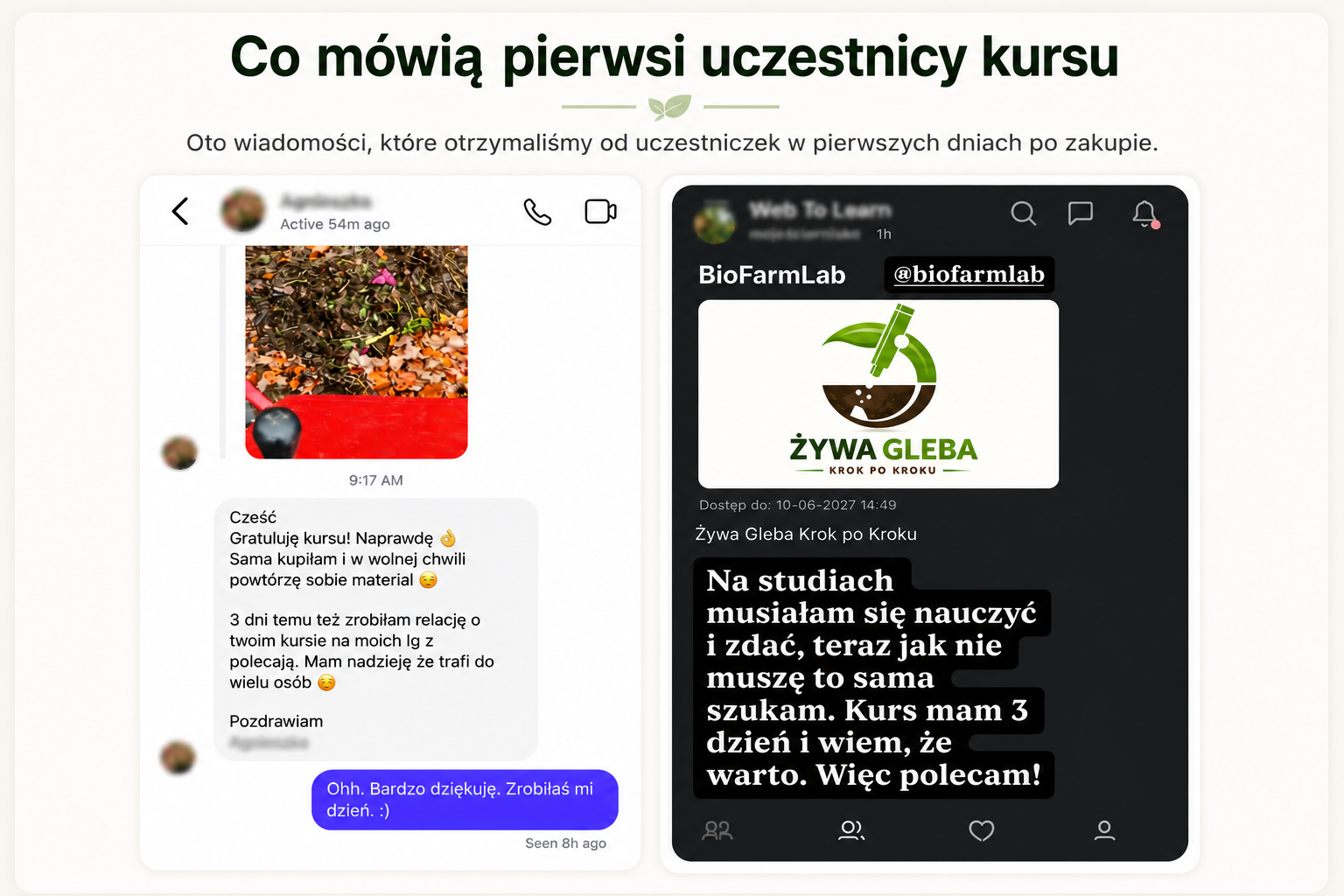 Opinie pierwszych uczestników kursu Żywa Gleba Krok po Kroku